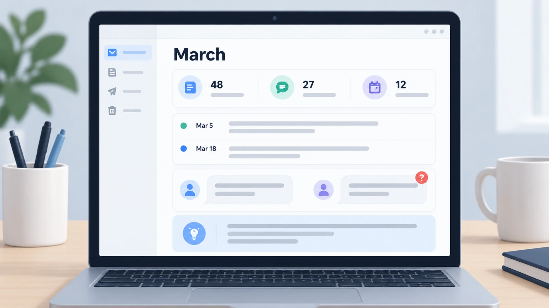 Mock-up of a one-page monthly enquiries summary email with four short sections.